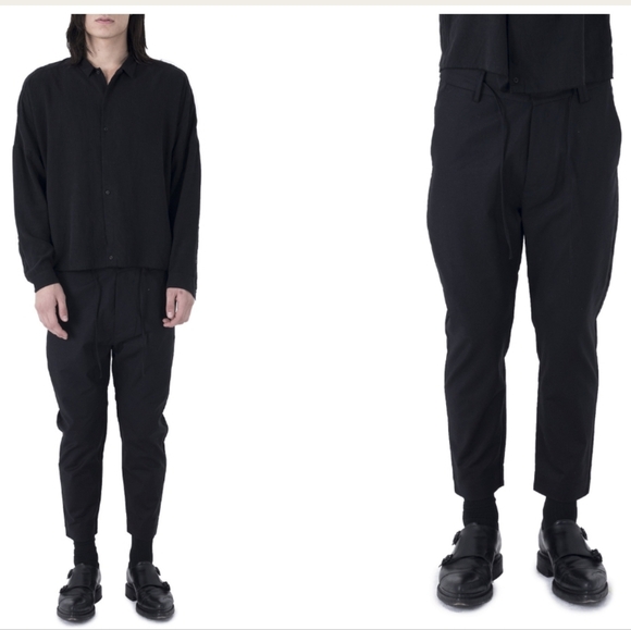 Chapter Other - Chapter Mens Solid Black Admission Wool Blend Tapered Cropped Pants